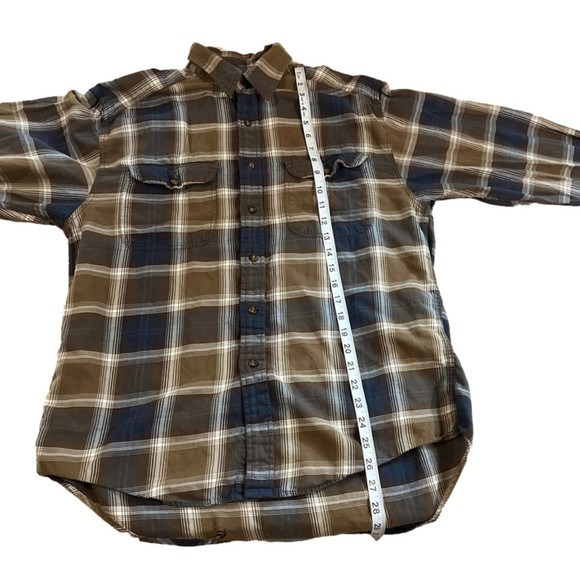 Gap Lightweight Brown & Navy Plaid Button Down Long Sleeve Shirt Size Medium - Picture 11 of 14
